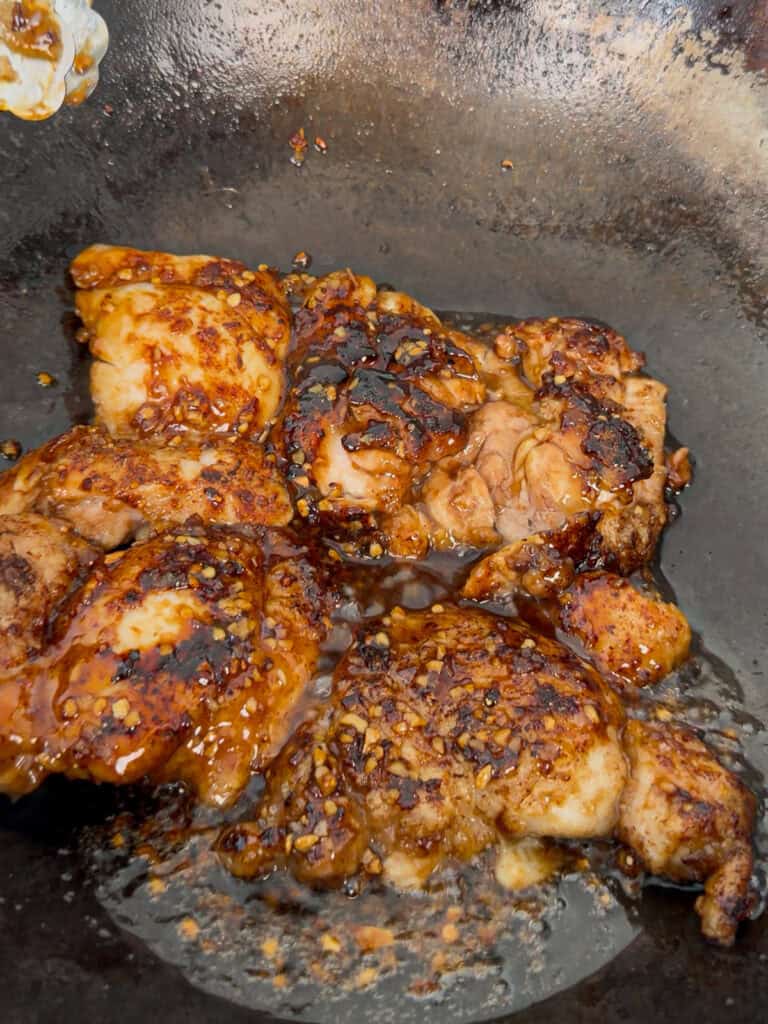 Deeply caramelised orange chicken with thick glaze