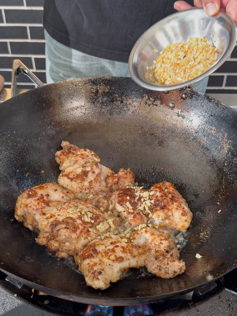 Ginger and garlic added to chicken for flavour